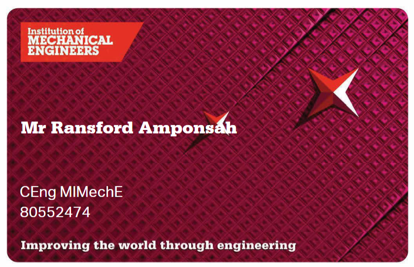 IMechE membership card (cropped image)